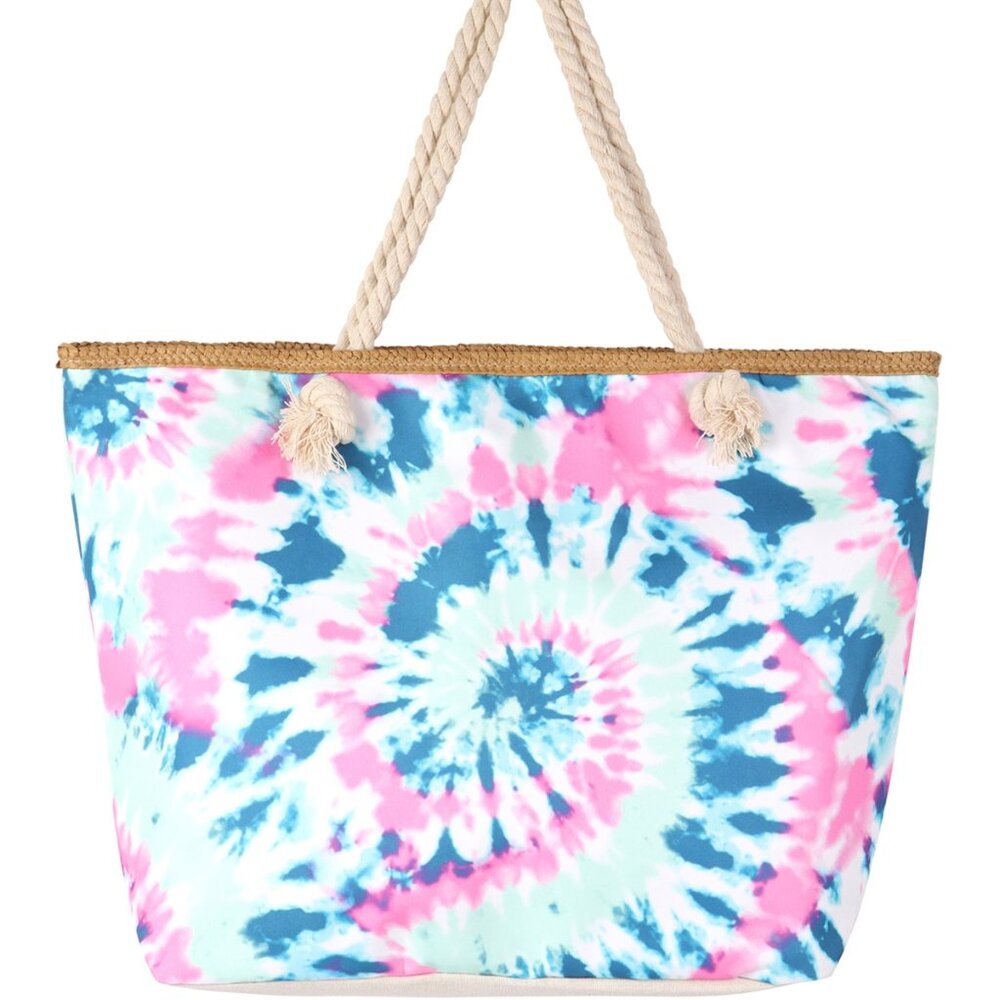 Riah Hot Pink & Blue Tie Dye Beach Bag Tote
